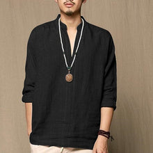 Load image into Gallery viewer, Men T shirt Long Sleeve Solid Tee Shirts Autumn Spring Cotton Linen Loose Casual Leisure