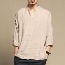 Load image into Gallery viewer, Men T shirt Long Sleeve Solid Tee Shirts Autumn Spring Cotton Linen Loose Casual Leisure