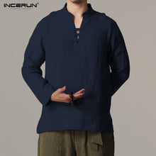 Load image into Gallery viewer, Men Long Sleeve Slim Fit Shirt Male Vintage Chinese Style Linen Shirts Men Shirt