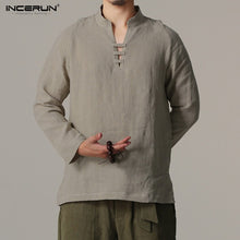 Load image into Gallery viewer, Men Long Sleeve Slim Fit Shirt Male Vintage Chinese Style Linen Shirts Men Shirt