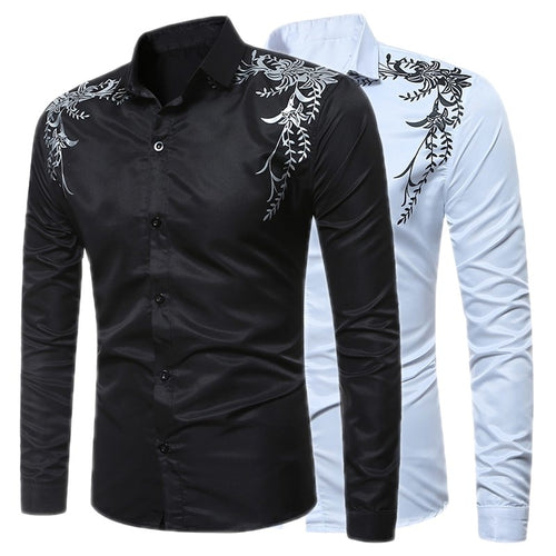 New Autumn Brand Men Clothes Slim Fit Male Long Sleeve Shirt Print Dress Men Shirts