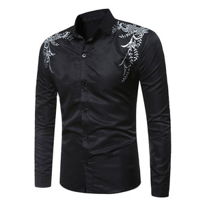 New Autumn Brand Men Clothes Slim Fit Male Long Sleeve Shirt Print Dress Men Shirts