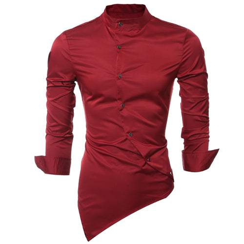 New Men Shirt Male Dress Shirts Men's Fashion Casual Stand Collar Long Sleeve Silk Fabric Shirt Social