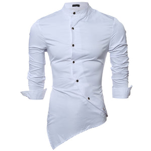 New Men Shirt Male Dress Shirts Men's Fashion Casual Stand Collar Long Sleeve Silk Fabric Shirt Social