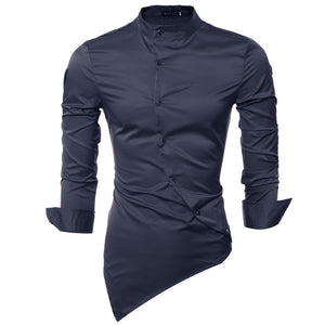 New Men Shirt Male Dress Shirts Men's Fashion Casual Stand Collar Long Sleeve Silk Fabric Shirt Social