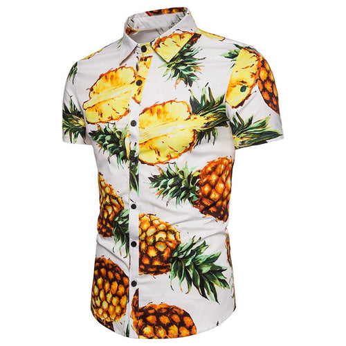 Men Shirt For Summer Beach Floral Fruit Printed Shirts Casual Short Sleeve Clothes