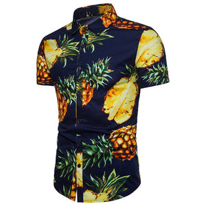 Men Shirt For Summer Beach Floral Fruit Printed Shirts Casual Short Sleeve Clothes